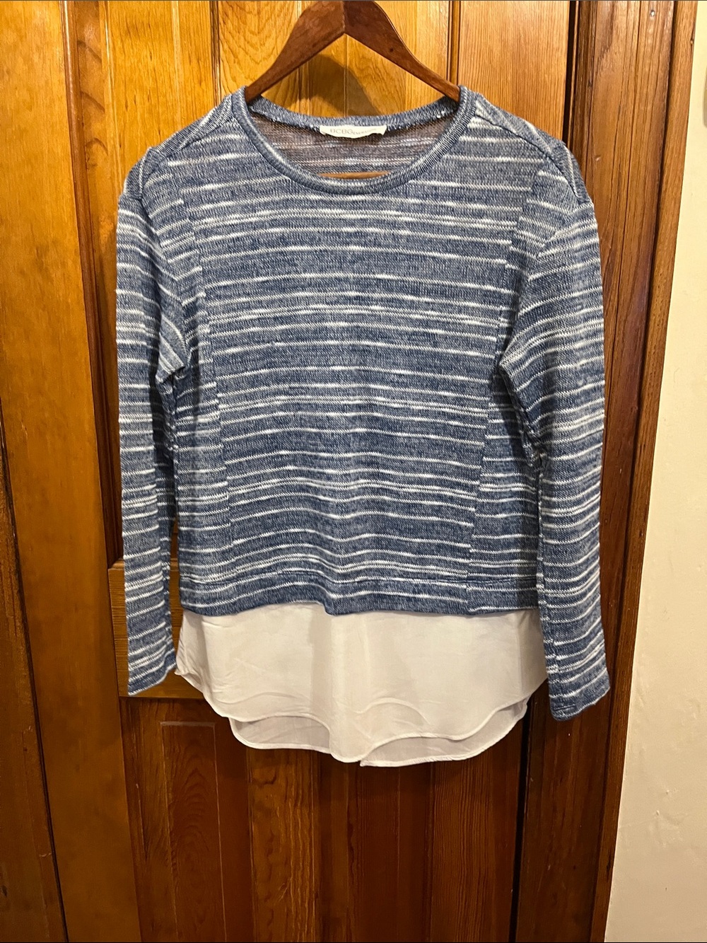 BCBGeneration Blue & White Striped Layered-Hem light summer shirt